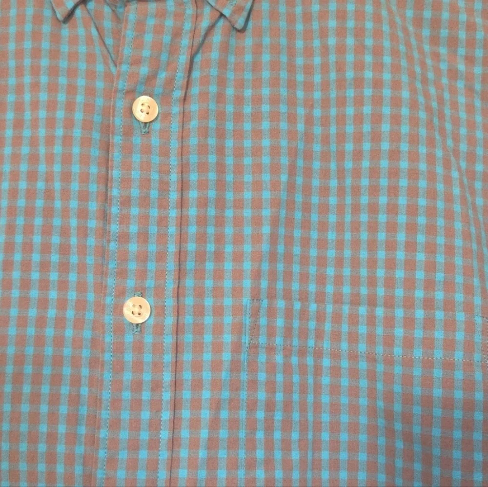 J. Crew Teal and Taupe Check Button-Down Shirt